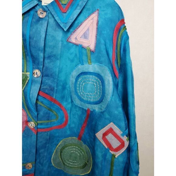 Vintage TravelSmith 100% Silk Artsy Lagenlook Patchwork Embroidered Blouse - Picture 5 of 8